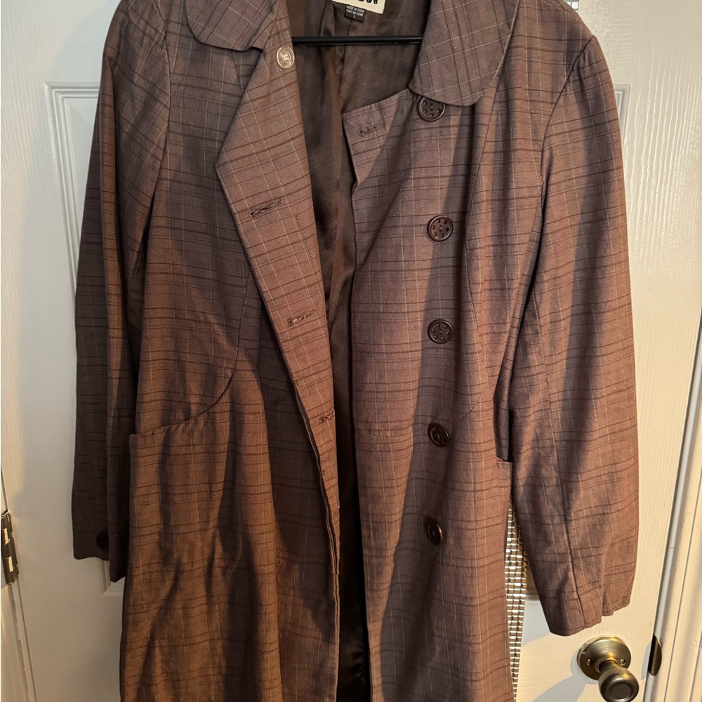 Women's Volcom Brand Brown Plaid Lightweight Coat, Large